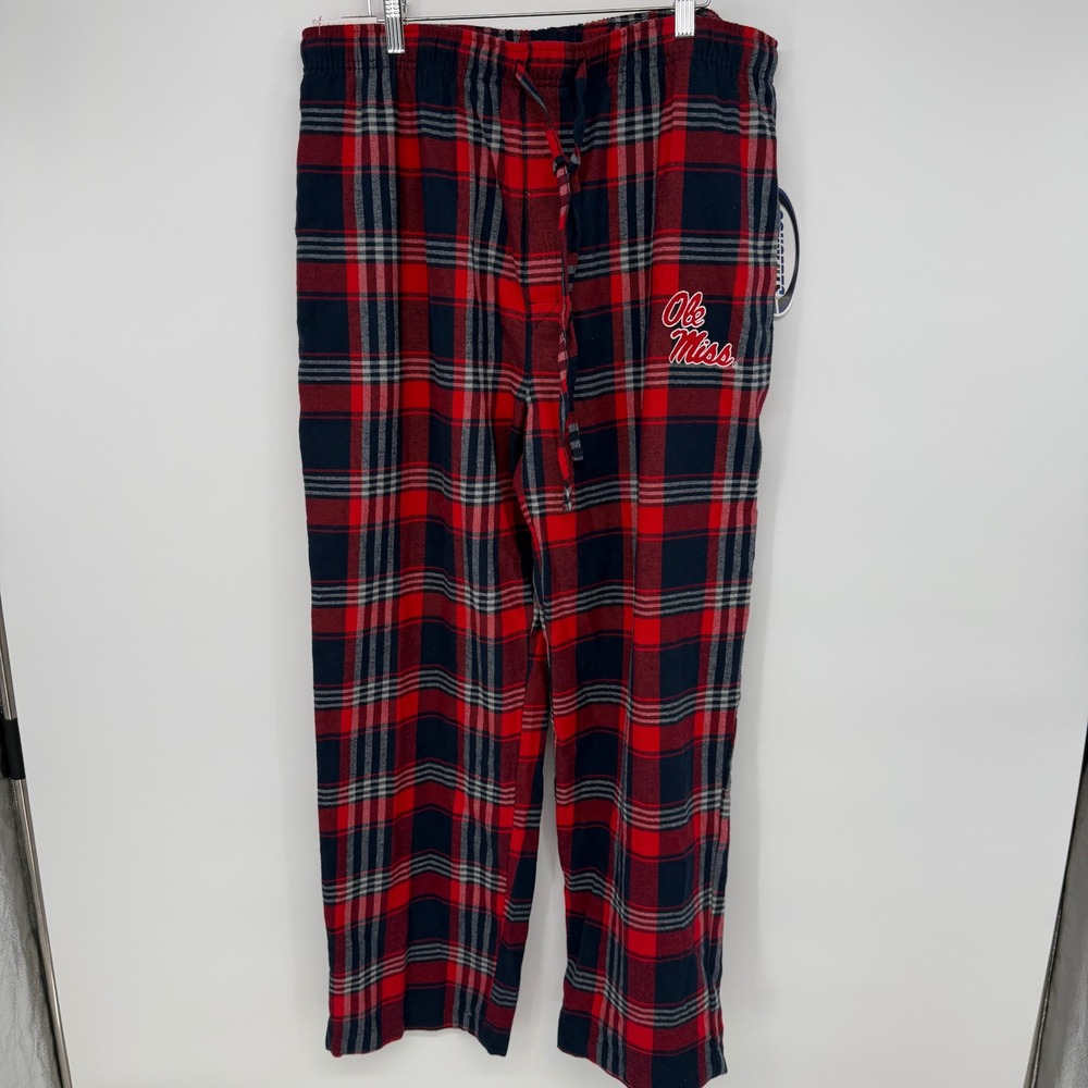 NEW! Ole Miss Rebels Flannel Pajama Pants Red Navy Plaid Mens XL